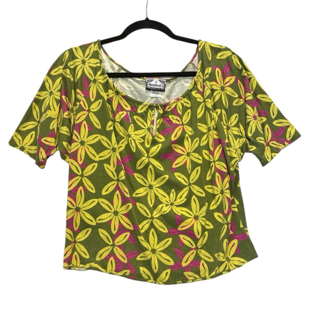 Manuhealii Green, Pink and Yellow Floral Blouse Size S